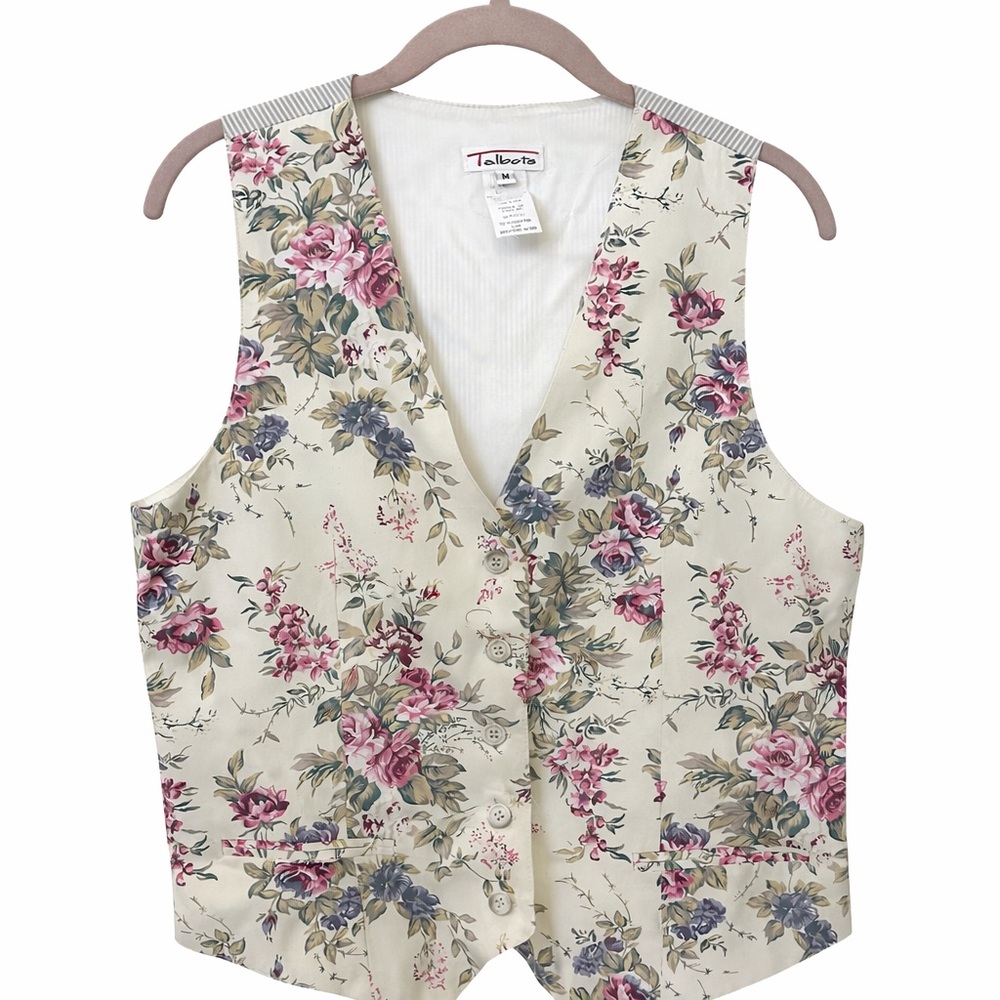 Vintage Talbots Floral Tie Back Vest Cottagecore Prairie 90s USA